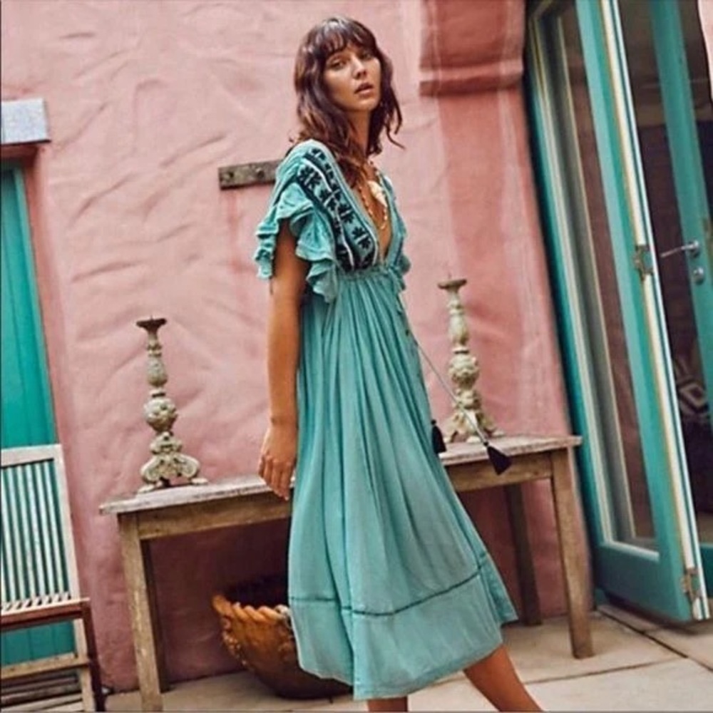 Free People Bali Will Wait For You Embroidered Midi Dress